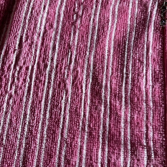 STAN HERMAN WOMEN’S TERRY CLOTH SHORT ROBE SIZE MEDIUM PINK WITH WHITE STRIPES - Picture 11 of 16